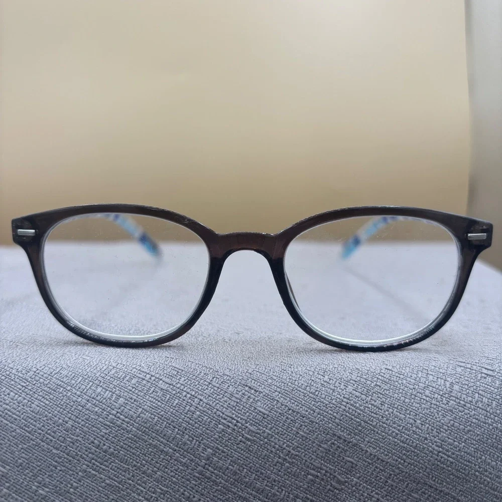 Blue Geo 117 Reading Glasses +1.75 Strength Smoke Grey Round Frames PD58MM